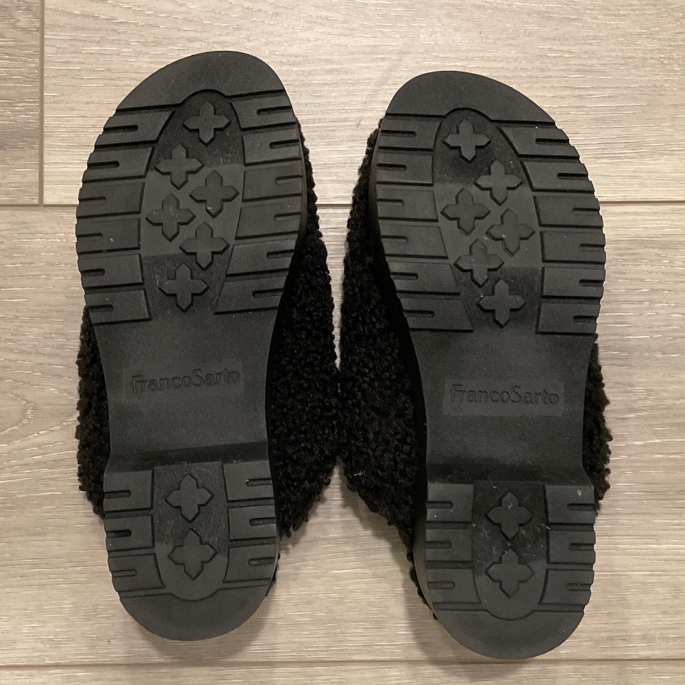 FRANCO SARTO Waleria Black Fleece Platform Mule Clog Size 7.5 LIKE NEW - Picture 8 of 8